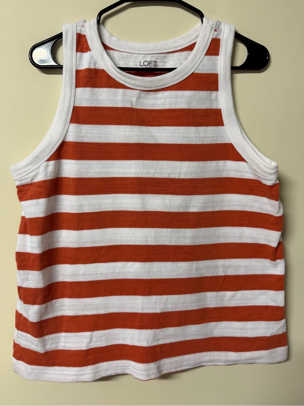 Loft Tank Top Orange White Strip Sleeveless Cotton Casual Shirt